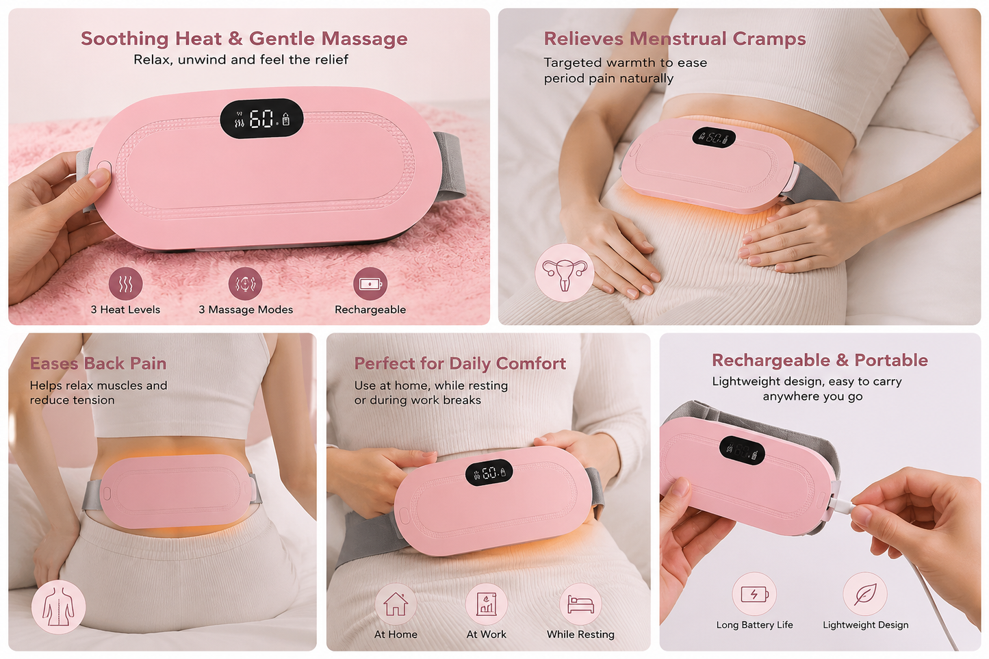 Period Heating Pad with Massager for Women | Fast Relief from Menstrual Cramps & Period Pain | Soft & Comfortable